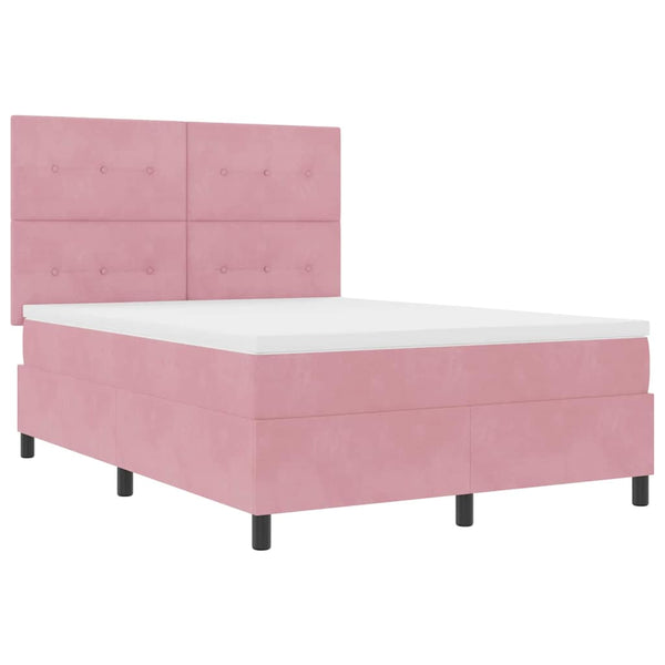 vidaXL Lit coffre à LED avec matelas Velours rose 160 x 200 cm