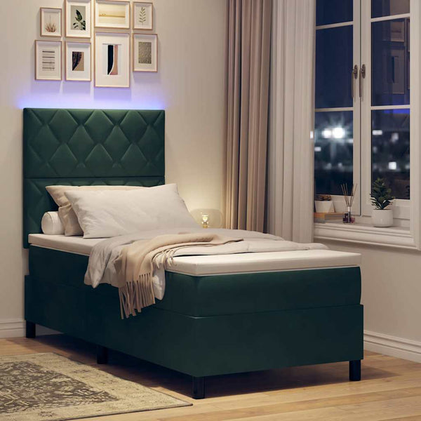 LED Boxspringbett Dunkelgrün 90x200 cm