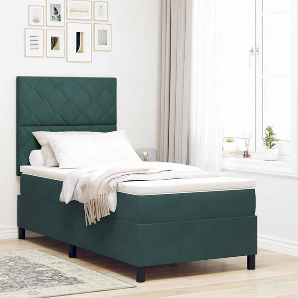 LED Boxspringbett Dunkelgrün 90x200 cm