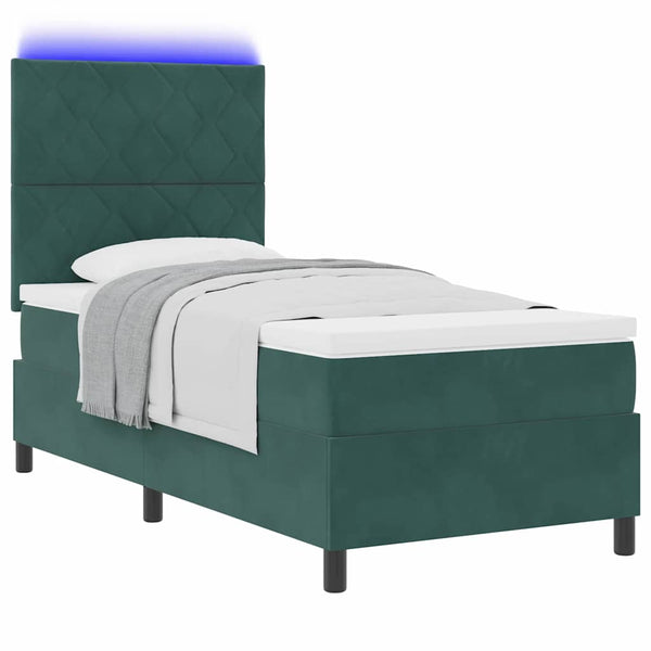 LED Boxspringbett Dunkelgrün 90x200 cm