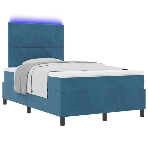 vidaXL Lit coffre à LED avec tête de lit Bleu foncé 120 x 200 cm Velours