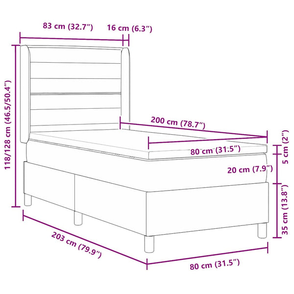 Boxspringbett Grau 80x200 cm mit LED