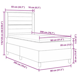 Boxspringbett Blau mit LED 80x200 cm