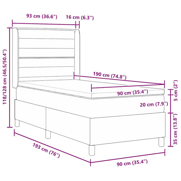 Boxspringbett Grau mit LED 90x190 cm