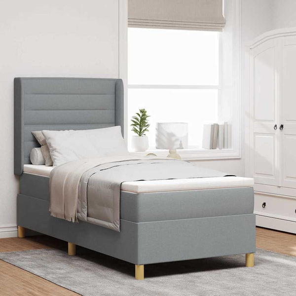 vidaXL Lit boxspring avec bandes lumineuses LED Gris clair 90 x 200 cm Tissu