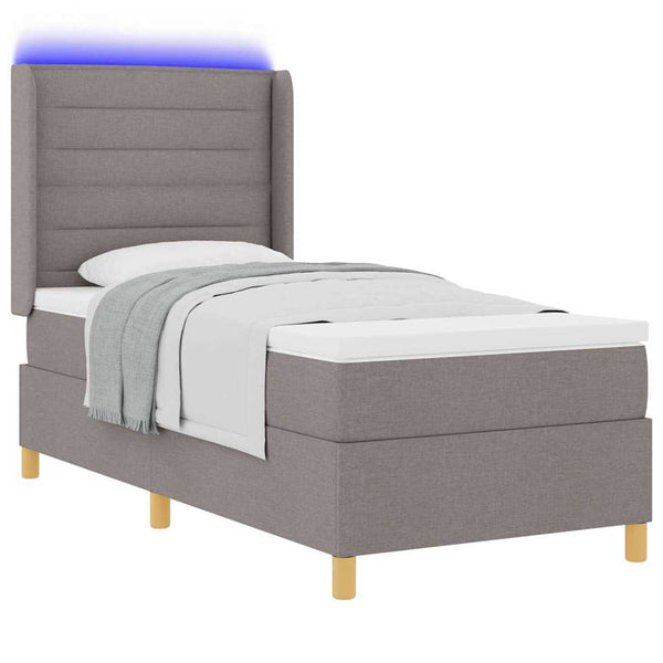 vidaXL Lit boxspring avec bandes LED taupe 90 x 200 cm en tissu