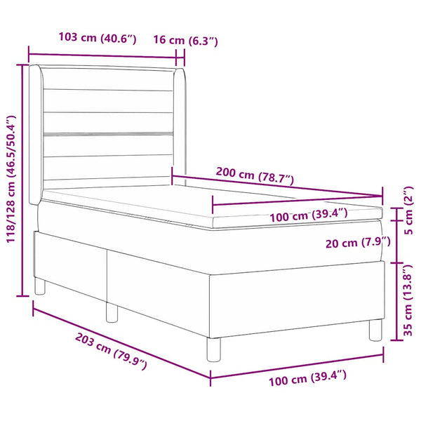 Boxspringbett mit LED Hellgrau 100x200 cm