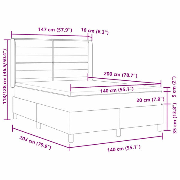 Boxspringbett 140x200 cm mit LED Hellgrau