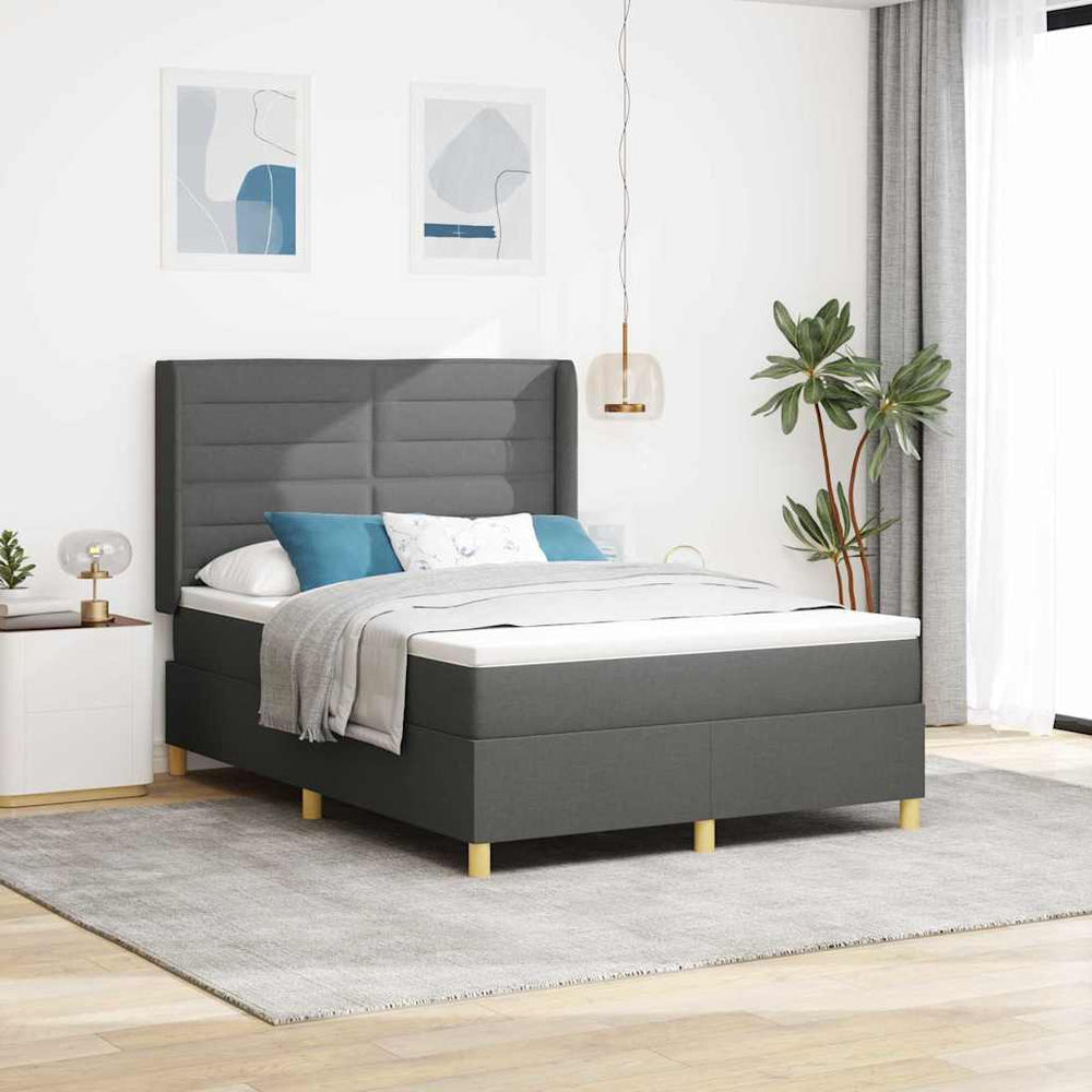 vidaXL Box Spring Bed with LED Strip Lights Grey 160 x 200 cm Fabric