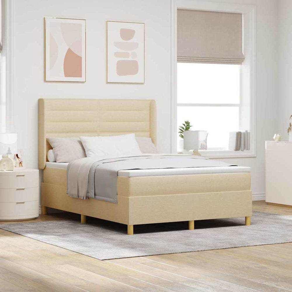 vidaXL Lit coffre tapissier avec bandes LED Crème 160 x 200 cm Tissu