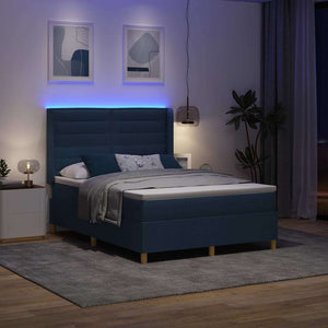 vidaXL Lit tapissier avec bandes lumineuses LED bleu 160 x 200 cm tissu