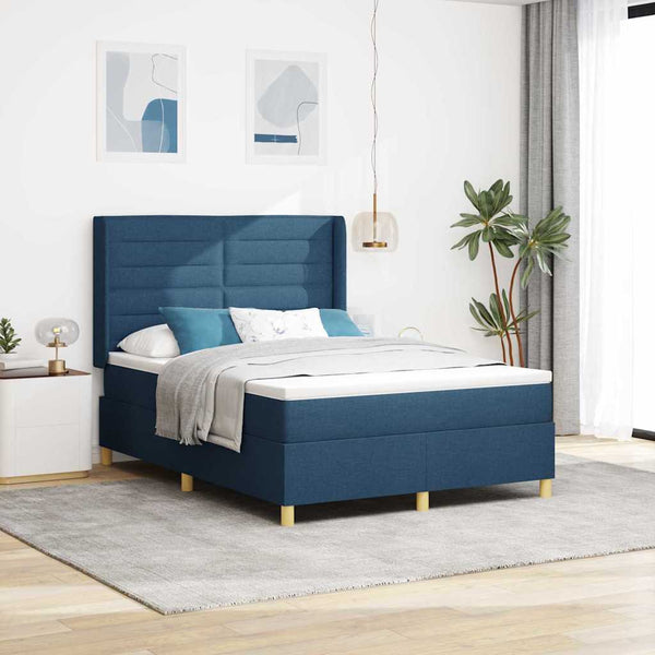 vidaXL Lit tapissier avec bandes lumineuses LED bleu 160 x 200 cm tissu