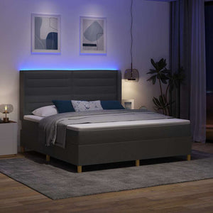 vidaXL Lit coffre tapissier avec bande LED Gris Tissu 180 x 200 cm