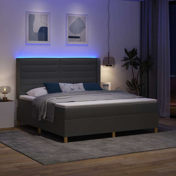 vidaXL Lit coffre tapissier avec bande LED Gris Tissu 180 x 200 cm
