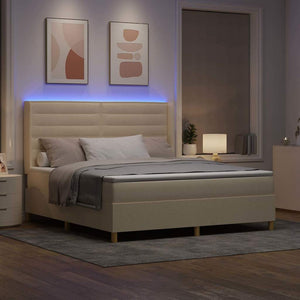 vidaXL Lit coffre à ressorts avec bandes LED Crème 180 x 200 cm Tissu
