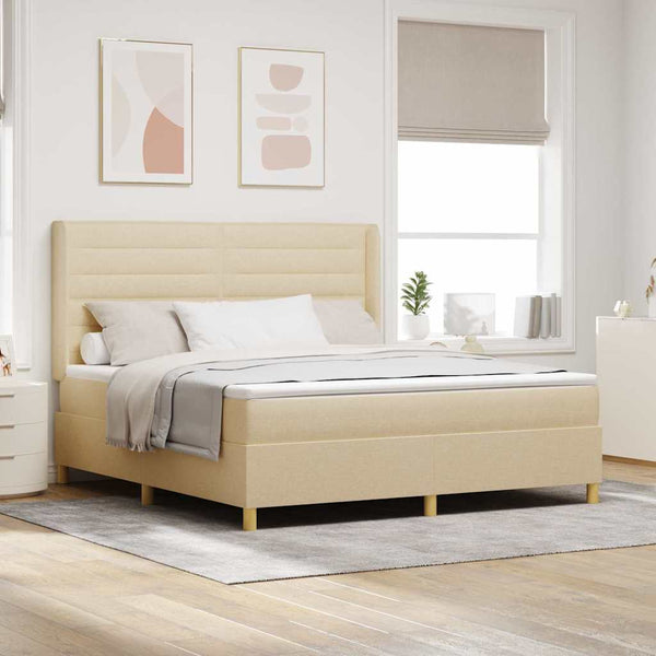vidaXL Lit coffre à ressorts avec bandes LED Crème 180 x 200 cm Tissu
