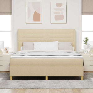 vidaXL Lit coffre à ressorts avec bandes LED Crème 180 x 200 cm Tissu