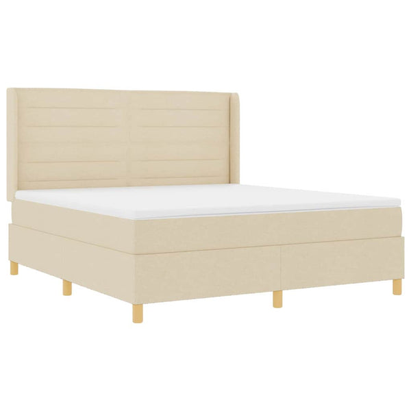 vidaXL Lit coffre à ressorts avec bandes LED Crème 180 x 200 cm Tissu