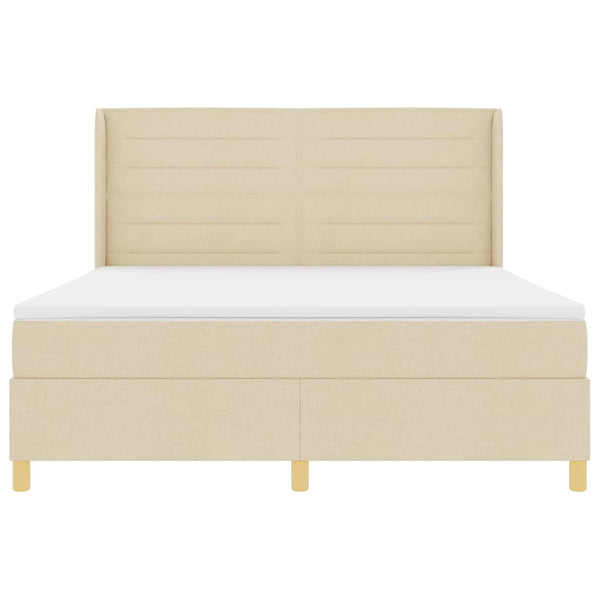 vidaXL Lit coffre à ressorts avec bandes LED Crème 180 x 200 cm Tissu