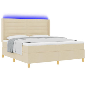 vidaXL Lit coffre à ressorts avec bandes LED Crème 180 x 200 cm Tissu
