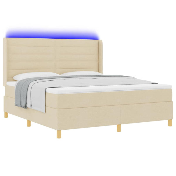vidaXL Lit coffre à ressorts avec bandes LED Crème 180 x 200 cm Tissu