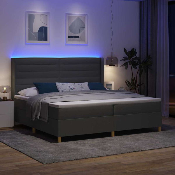 vidaXL Lit tapissier avec matelas et LED gris 200 x 200 cm tissu
