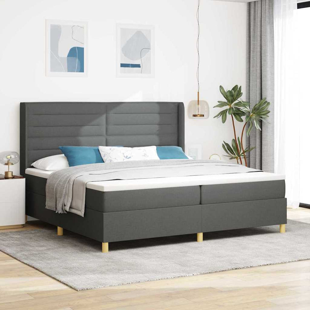 vidaXL Lit tapissier avec matelas et LED gris 200 x 200 cm tissu