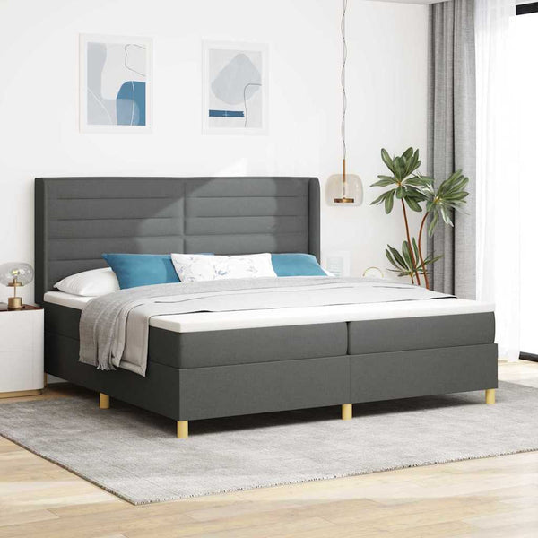 vidaXL Lit tapissier avec matelas et LED gris 200 x 200 cm tissu