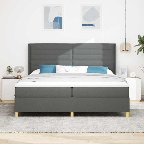 vidaXL Lit tapissier avec matelas et LED gris 200 x 200 cm tissu