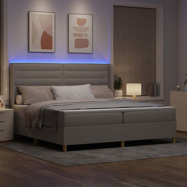 vidaXL Lit à sommier tapissier avec bandes lumineuses LED Taupe 200 x 200 cm Tissu