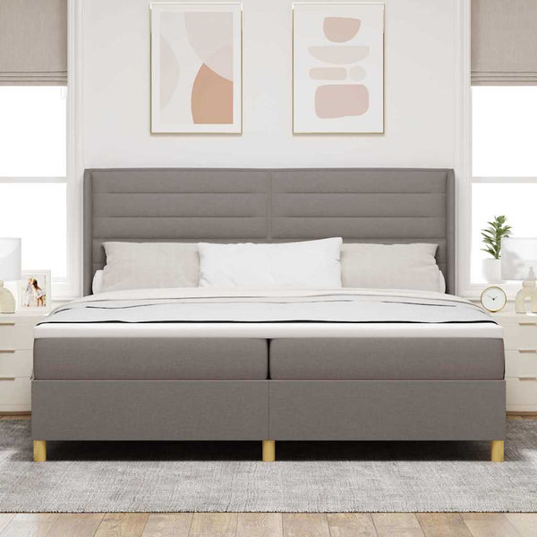 vidaXL Lit à sommier tapissier avec bandes lumineuses LED Taupe 200 x 200 cm Tissu
