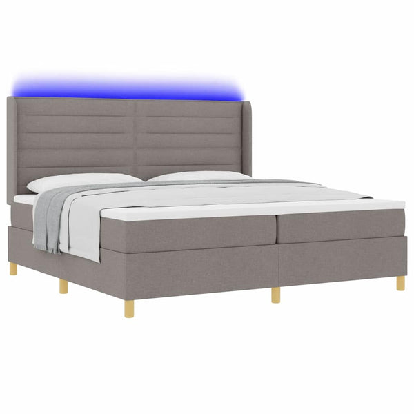 vidaXL Lit à sommier tapissier avec bandes lumineuses LED Taupe 200 x 200 cm Tissu