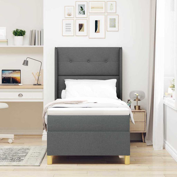 vidaXL Lit coffre tapissier avec bande LED Gris 90 x 200 cm Tissu