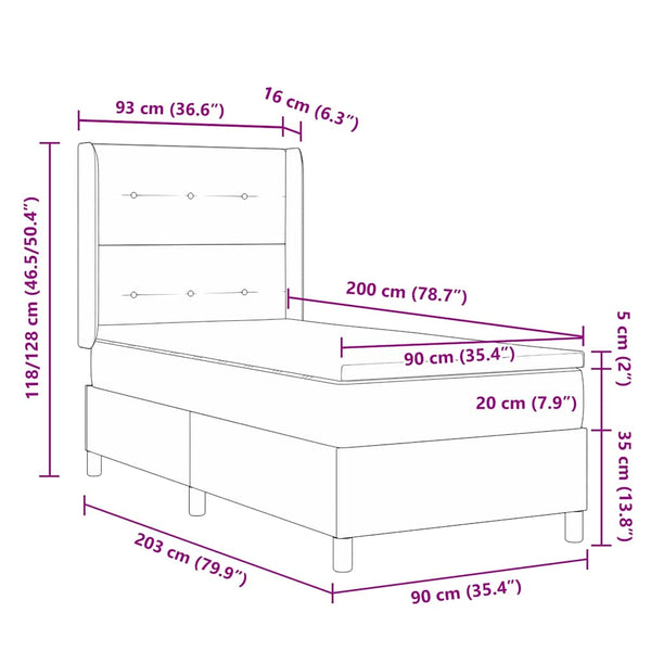 vidaXL Lit coffre tapissier avec bande LED Gris 90 x 200 cm Tissu