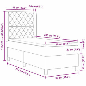 Boxspringbett mit Matratze mit LED Dunkelgrau 80 x 200 cm Samt