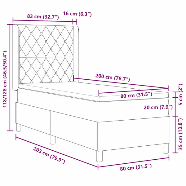 Boxspringbett mit Matratze mit LED Dunkelgrau 80 x 200 cm Samt