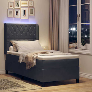 vidaXL Lit coffre avec matelas et LED gris foncé 90 x 190 cm velours