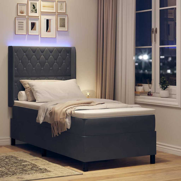 vidaXL Lit coffre avec matelas et LED gris foncé 90 x 190 cm velours