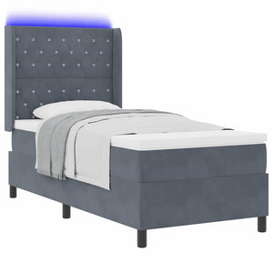 vidaXL Lit coffre avec matelas et LED gris foncé 90 x 190 cm velours