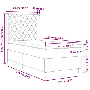 vidaXL Lit coffre avec matelas et LED gris foncé 90 x 190 cm velours