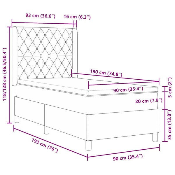 vidaXL Lit coffre avec matelas et LED gris foncé 90 x 190 cm velours