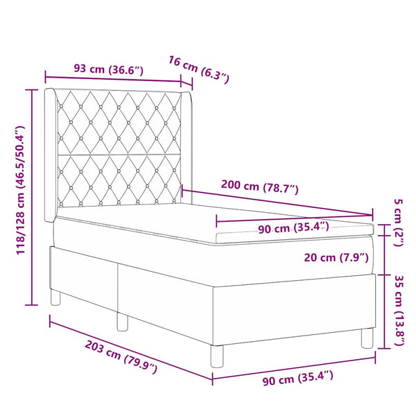 Boxspringbett mit LED Dunkelgrau 90x200 cm