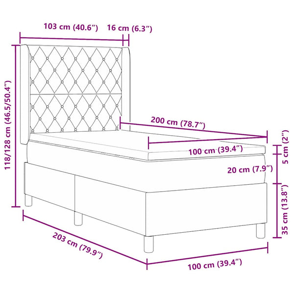 vidaXL Lit tapissier avec matelas et LED Gris clair 100 x 200 cm Velours