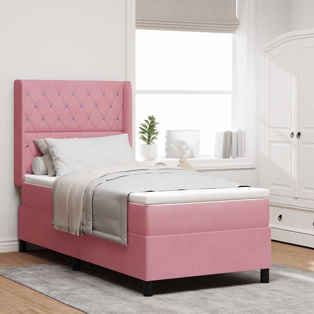 Rosa Boxspringbett mit LED 100x200 cm