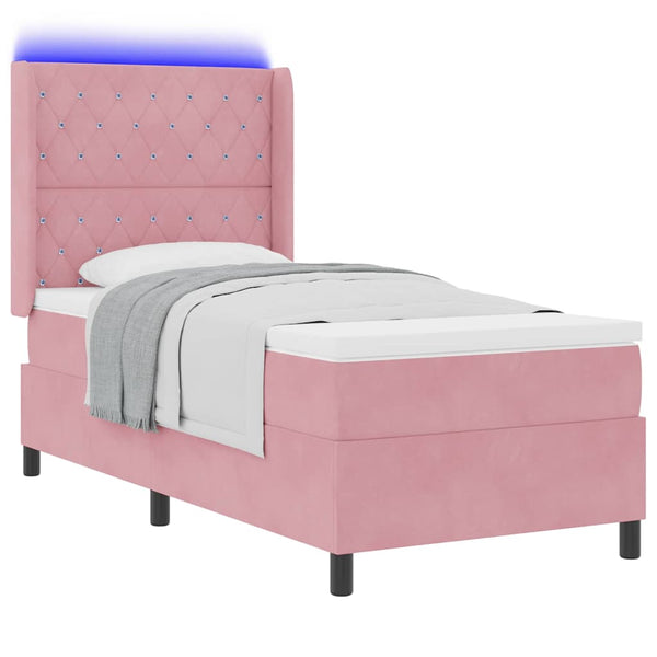 Rosa Boxspringbett mit LED 100x200 cm