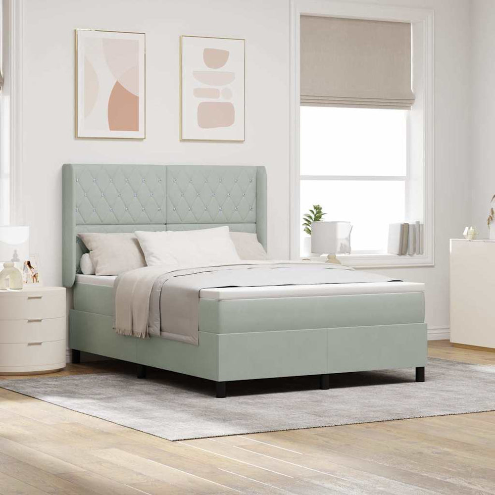 vidaXL Box spring bed with LED strips Light grey 140 x 190 cm Velvet