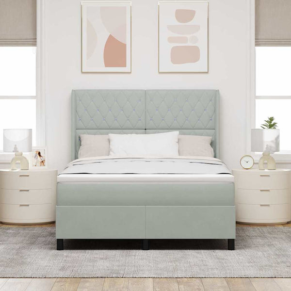 Boxspringbett 140x190 cm Hellgrau Samt mit LED