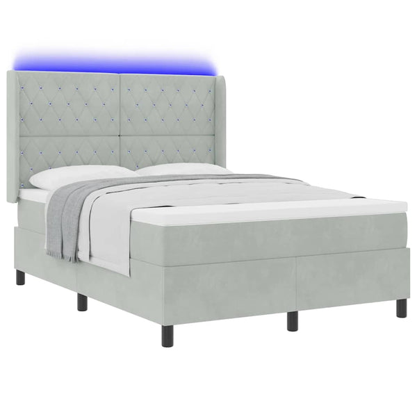 Boxspringbett 140x190 cm Hellgrau Samt mit LED