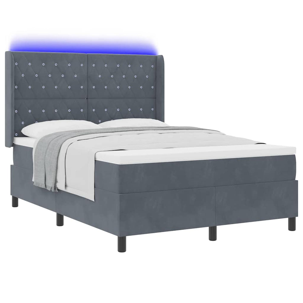 vidaXL Box Spring Bed with LED Strips Dark Grey 140 x 190 cm Velvet