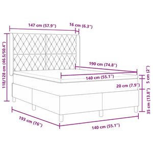 Boxspringbett 140x190 cm mit LED Dunkelgrau Samt